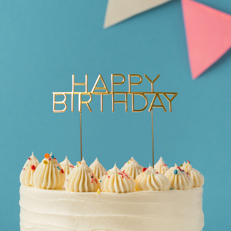Cake & Candle Metal Cake Topper Caps Happy Birthday Gold