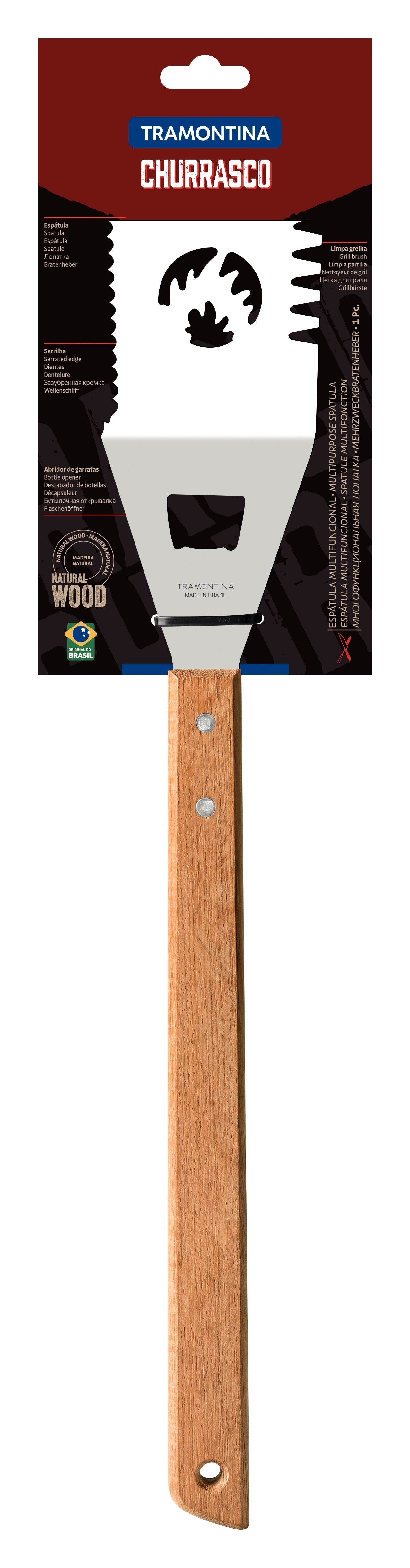 Tramontina Barbecue Stainless Steel Spatula With Serrated Edge & Wooden Handle - 48cm