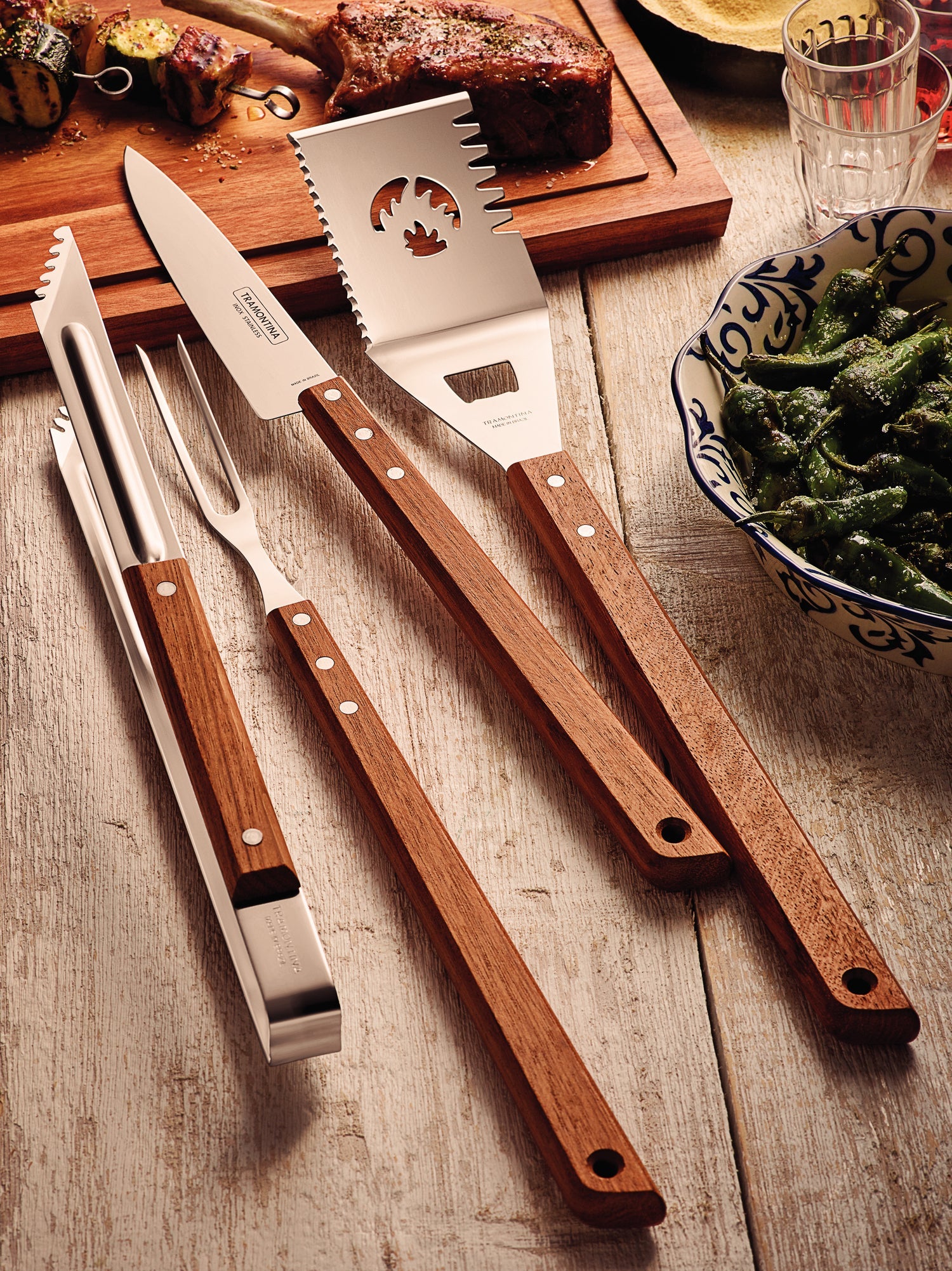 Tramontina Barbecue Tongs With Stainless Steel Blade & Wooden Handle - 37cm