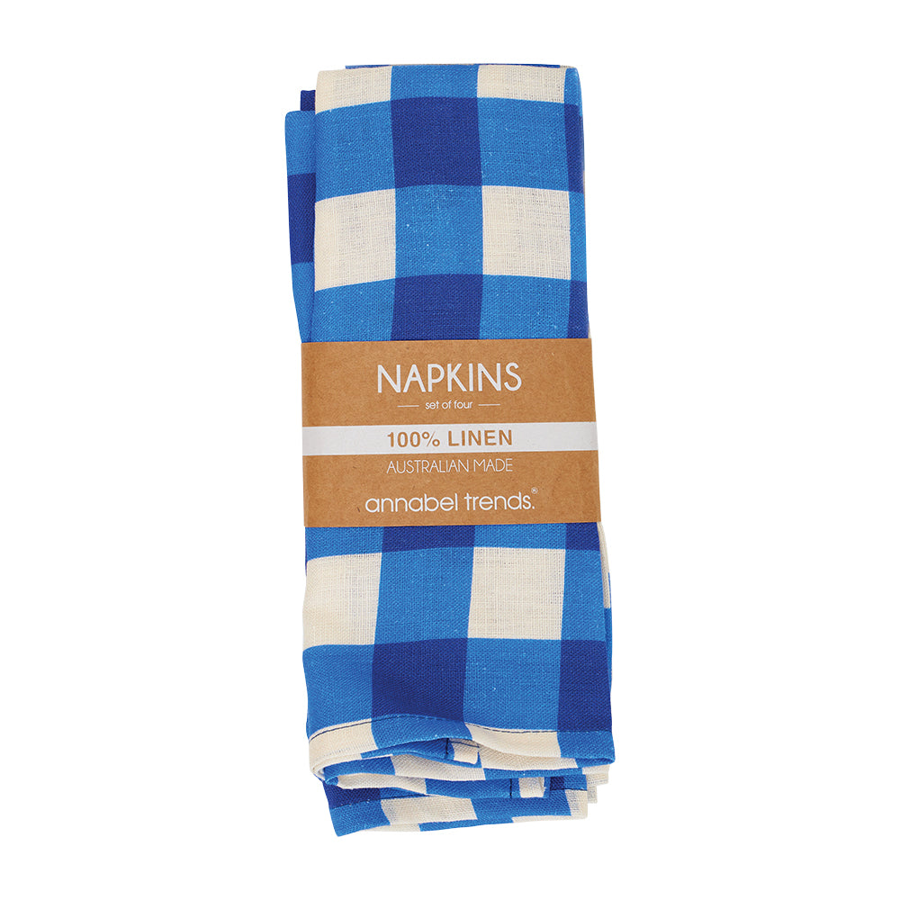 Annabel Trends Linen Napkin Set Cobalt Check