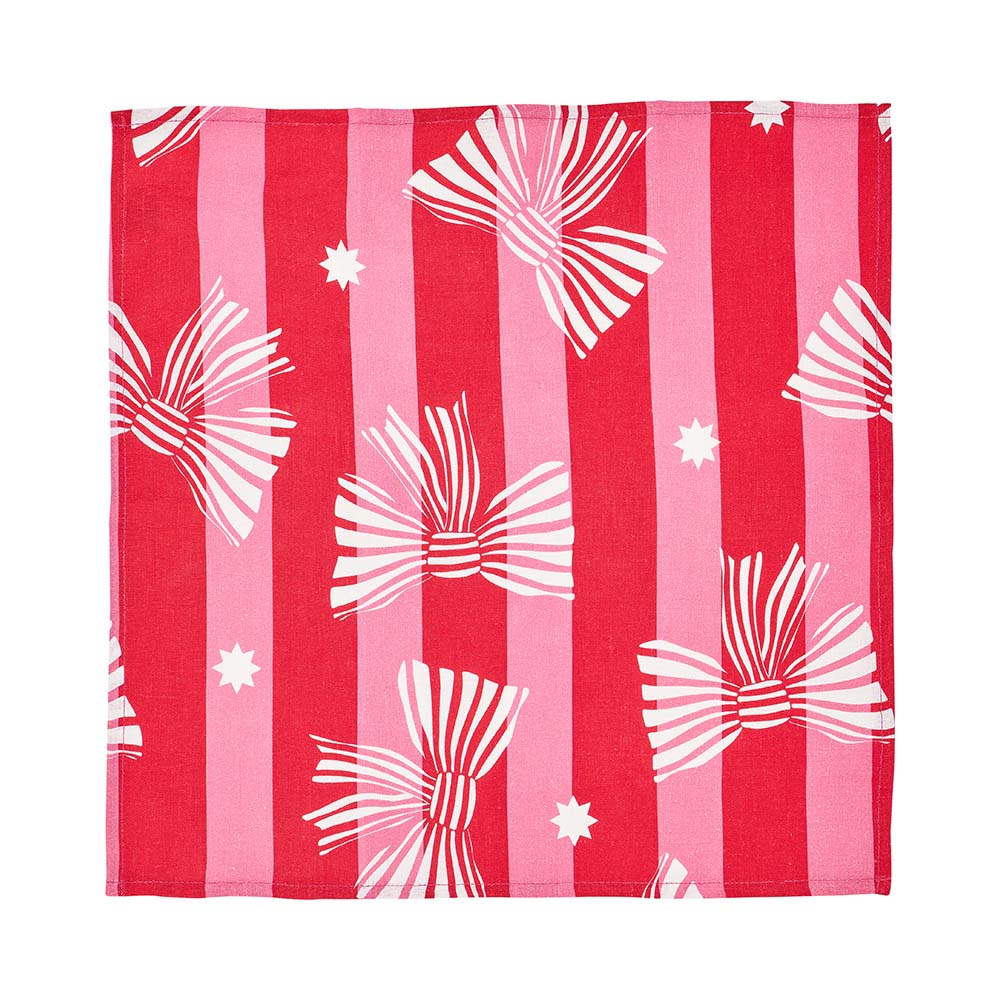 Annabel Trends Linen Cotton Napkin Set Red Pink Bow