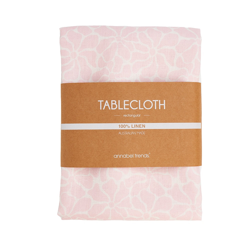 Annabel Trends Linen Tablecloth Pink Petal Floral Medium 138cm x 240cm