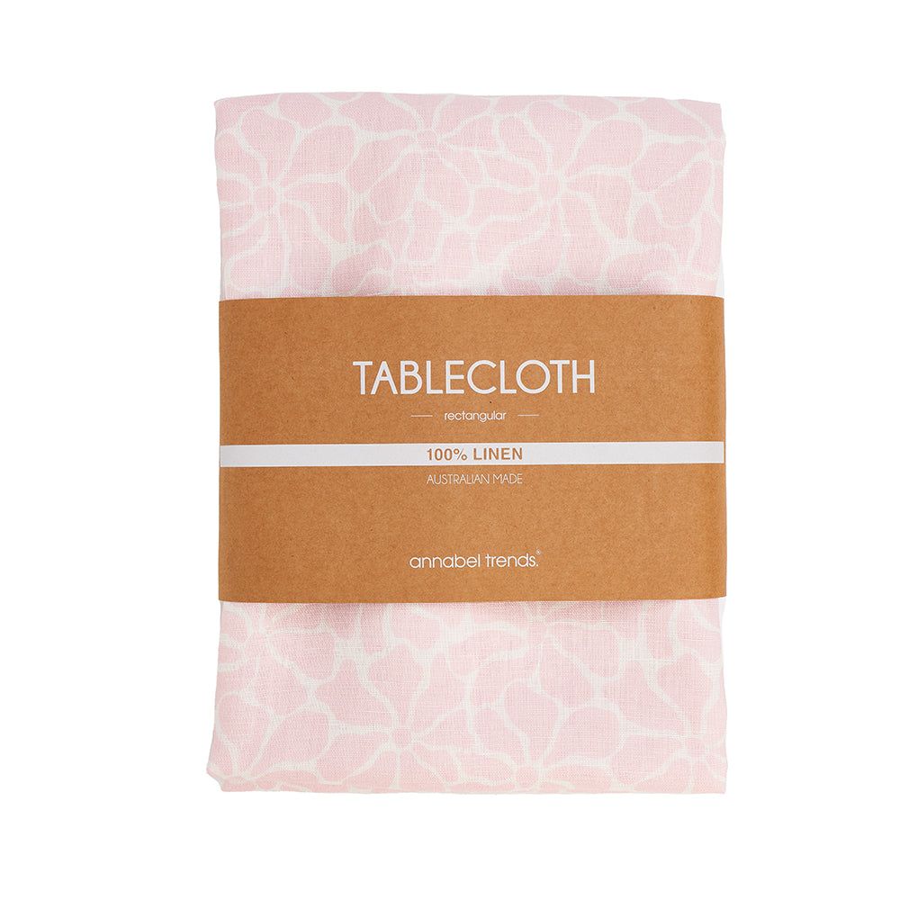 Annabel Trends Linen Tablecloth Pink Petal Floral Large 138cm x 300cm