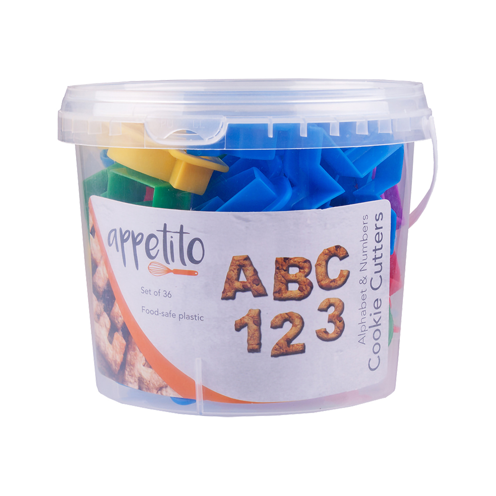 Appetito Alphabet & Number Cookie Cutter 36 Piece Tub