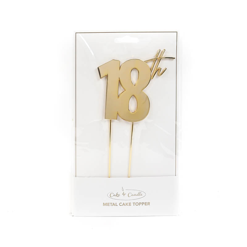 Cake & Candle Metal Cake Topper 18th Gold