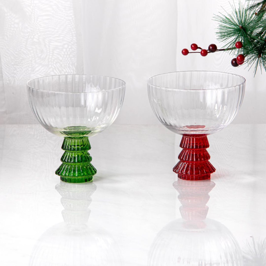 Ladelle Garland Xmas Tree Stem Green 4pk Coupe Glass