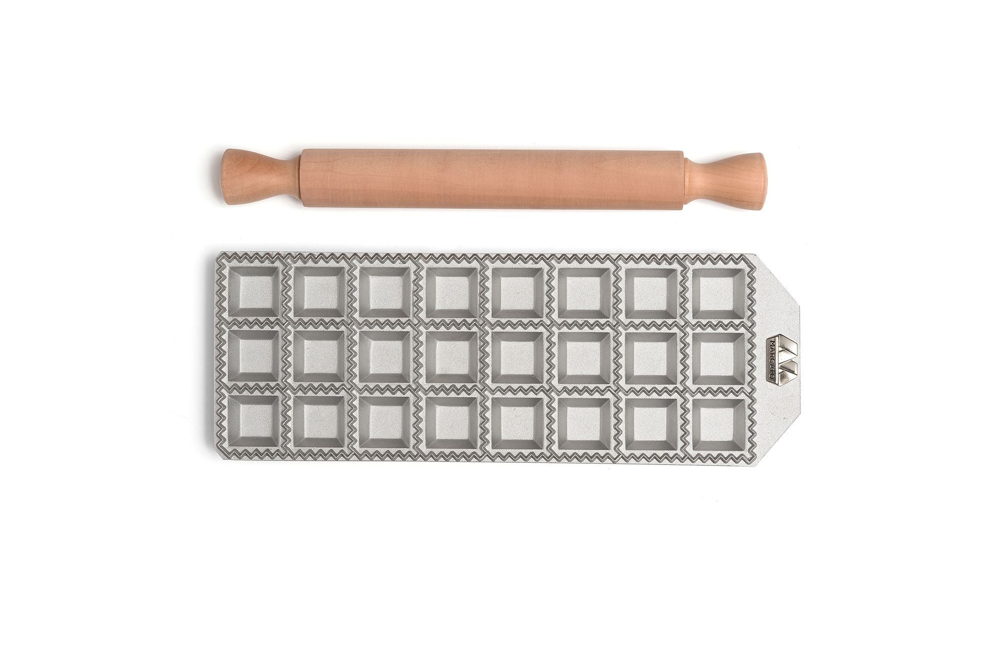 Marcato Ravioli Tray with Rolling Pin - 24 x Square 35mm