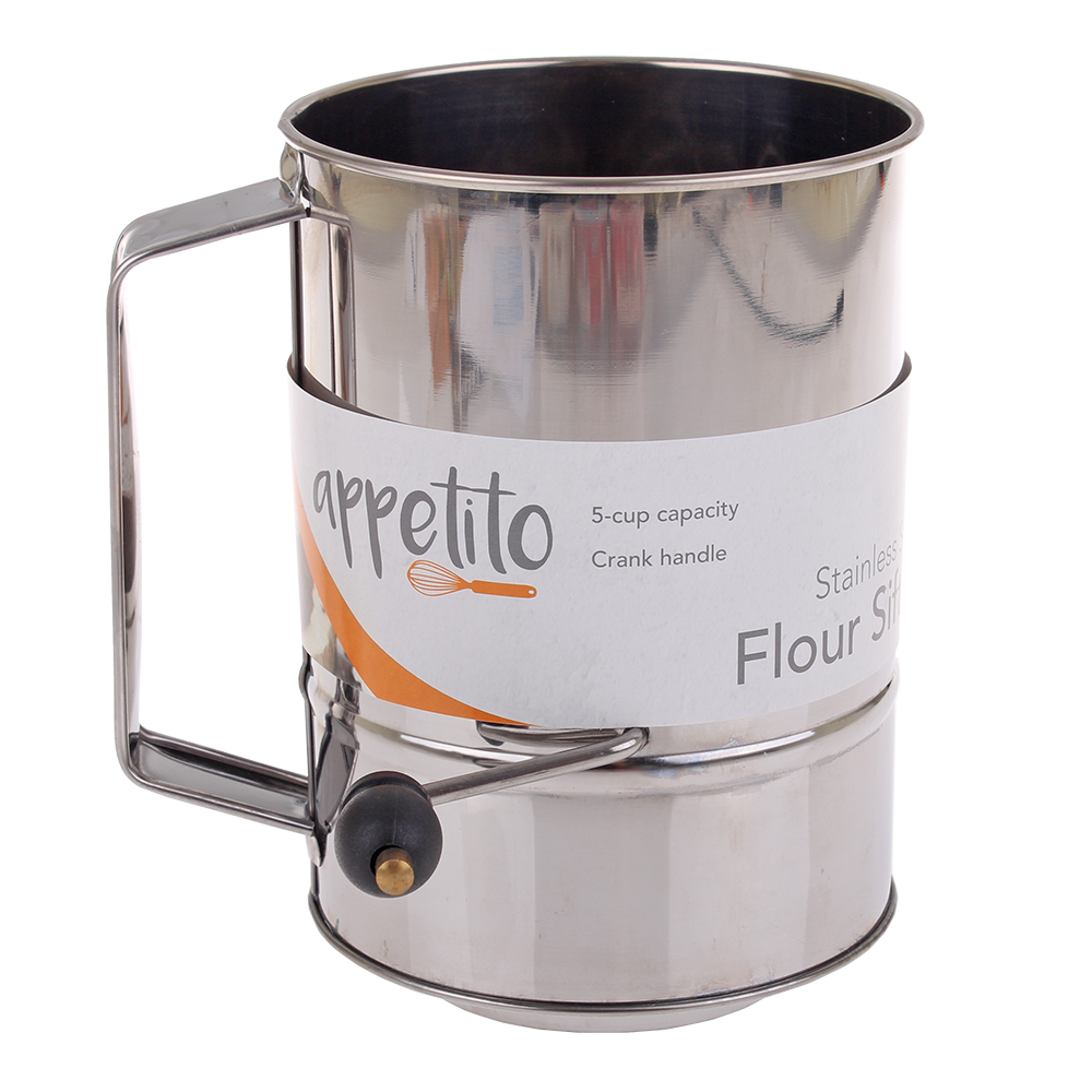 Appetito Stainless Steel 5 Cup Crank Action Flour Sifter