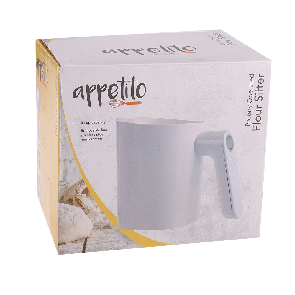 Appetito Battery Operated 4 Cup Flour Sifter - White