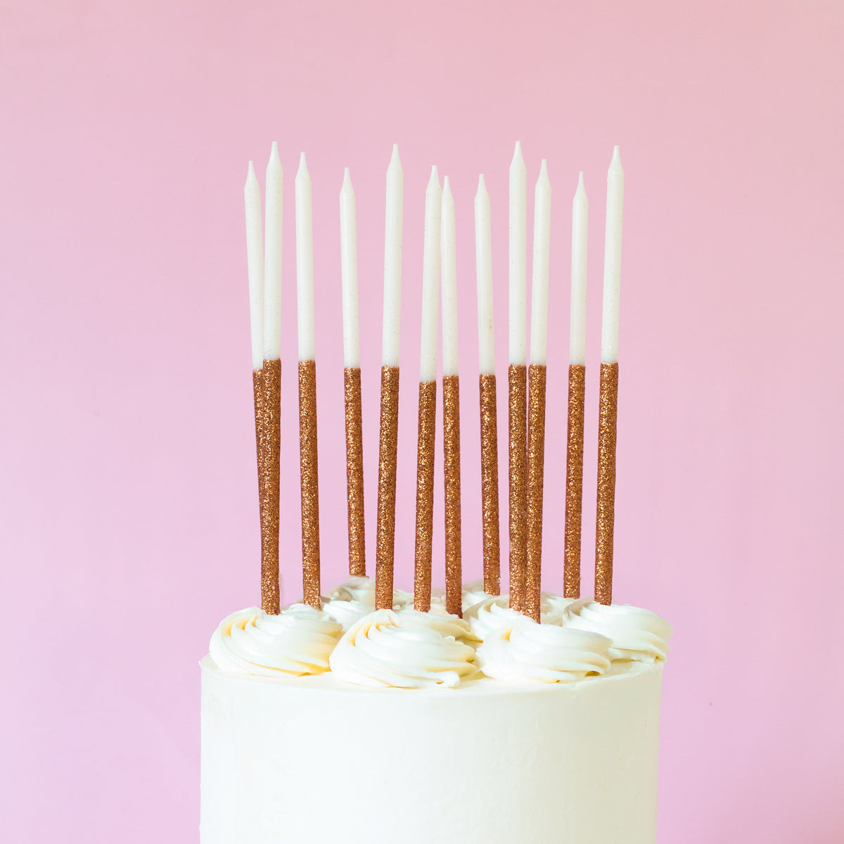 Cake & Candle Glitter Dipped Cake Candles Rose Gold 12 Pack