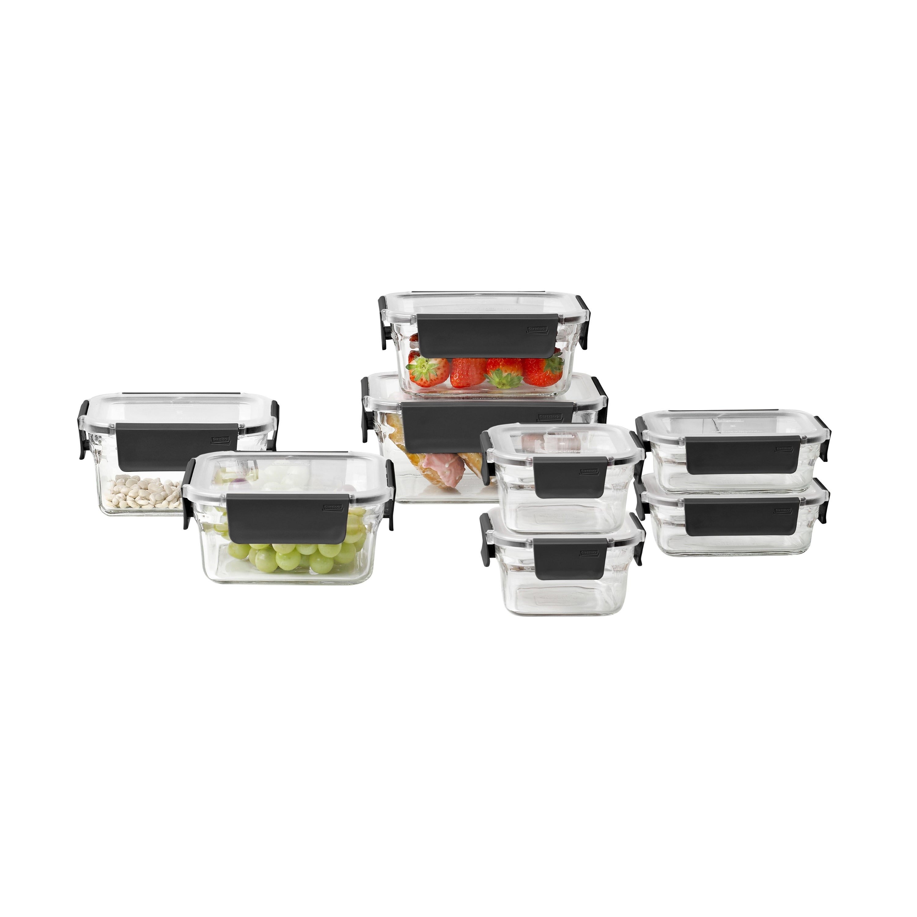 Glasslock Premium Oven Safe Glass 8 Piece Container Set Carbon