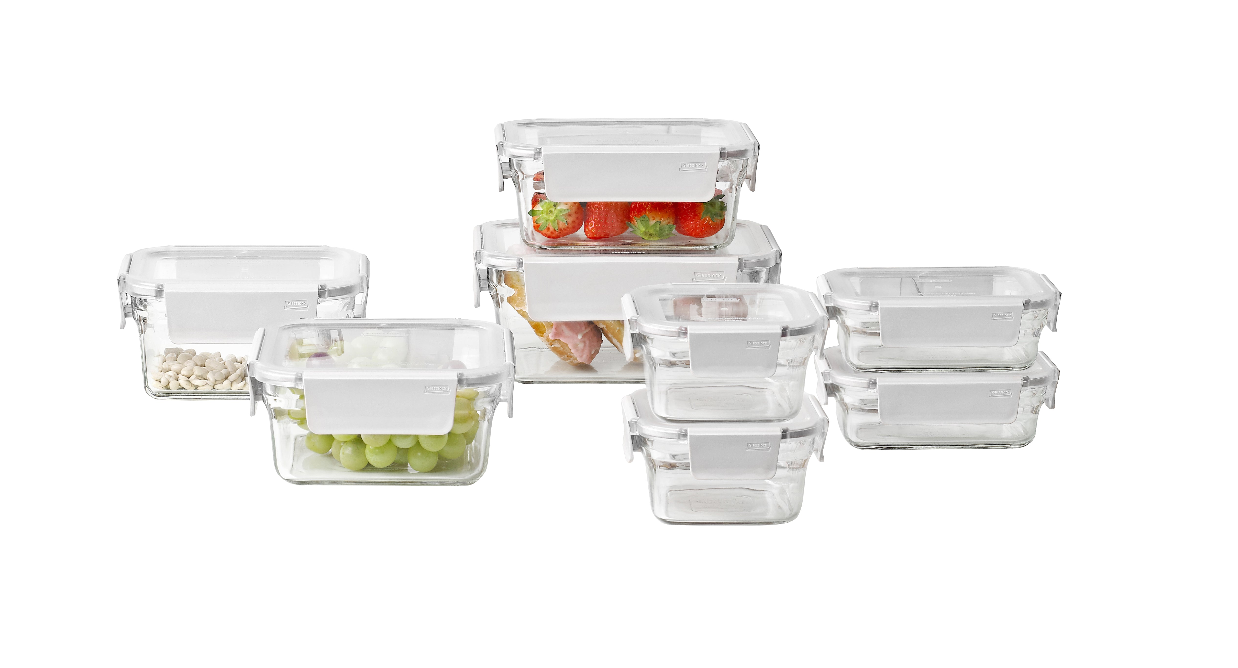 Glasslock Premium Oven Safe Glass 8 Piece Container Set White