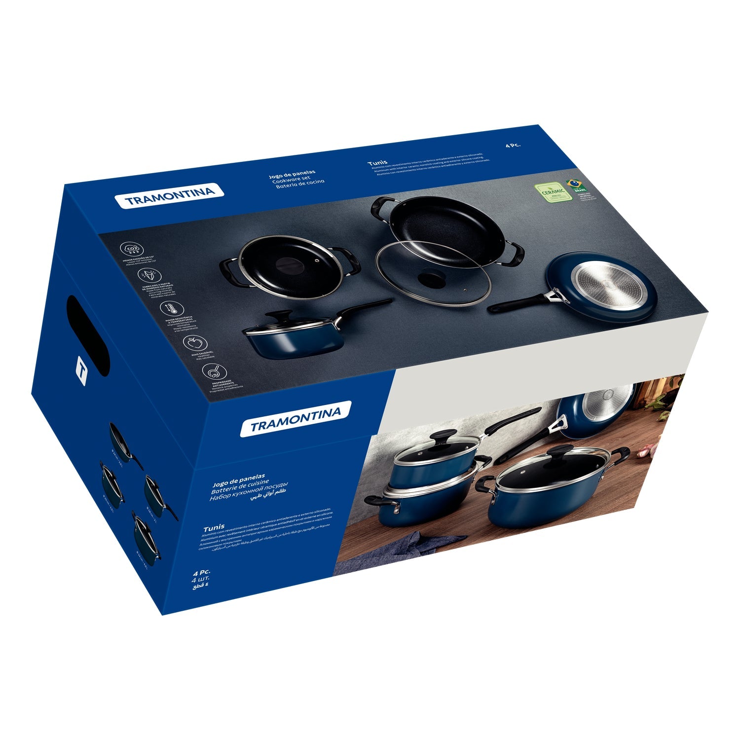 Tramontina Tunis 4-Piece Ceramic Coated Cookware Set – Mediterranean Blue
