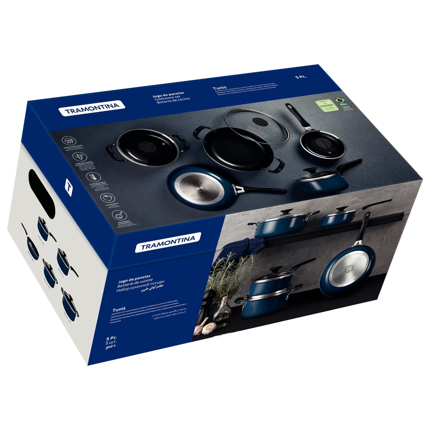 Tramontina Tunis 5-Piece Ceramic Coated Cookware Set – Mediterranean Blue