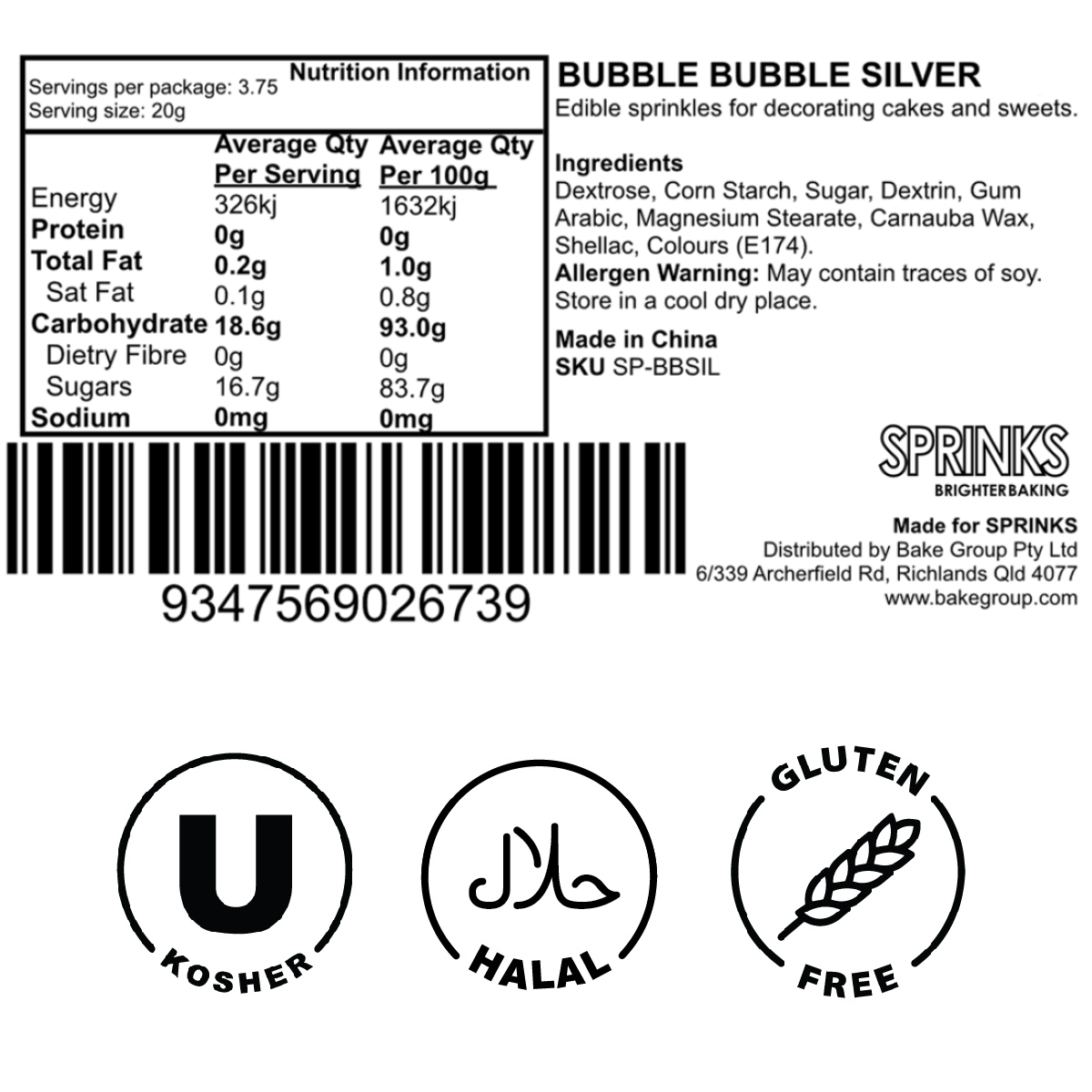 Sprinks Bubble Bubble Sprinkles Silver 500g