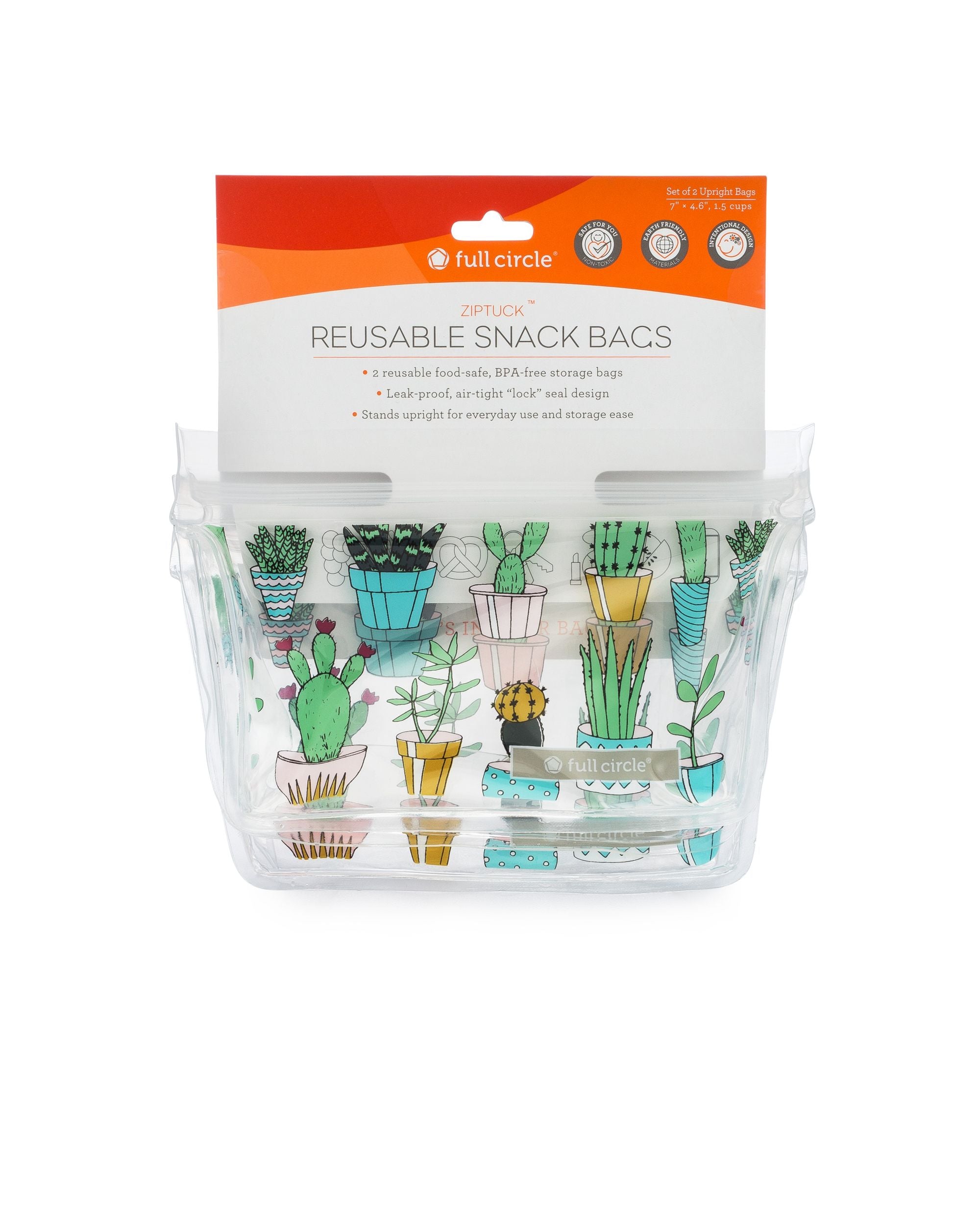 Full Circle Ziptuck Reusable Snack Bags Set of 2 - Cactus