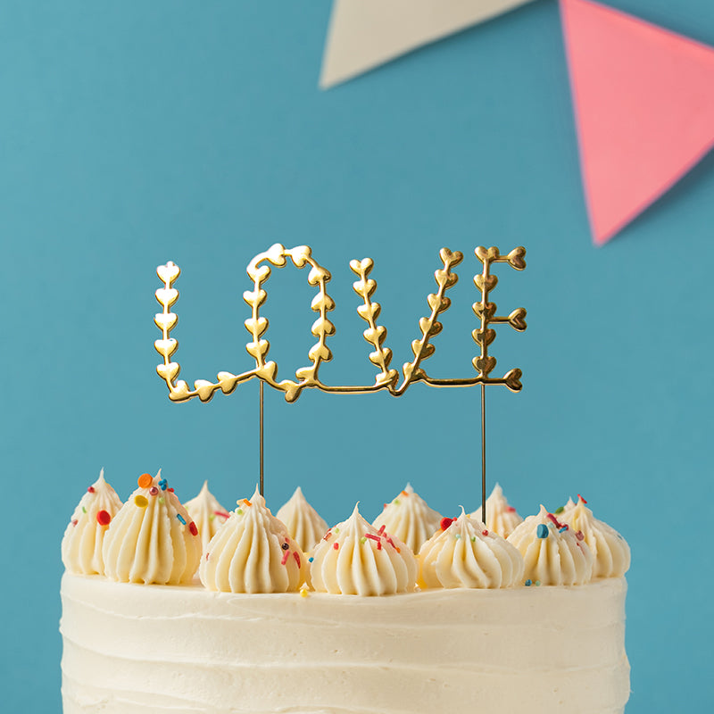 Cake & Candle Metal Cake Topper Love Gold