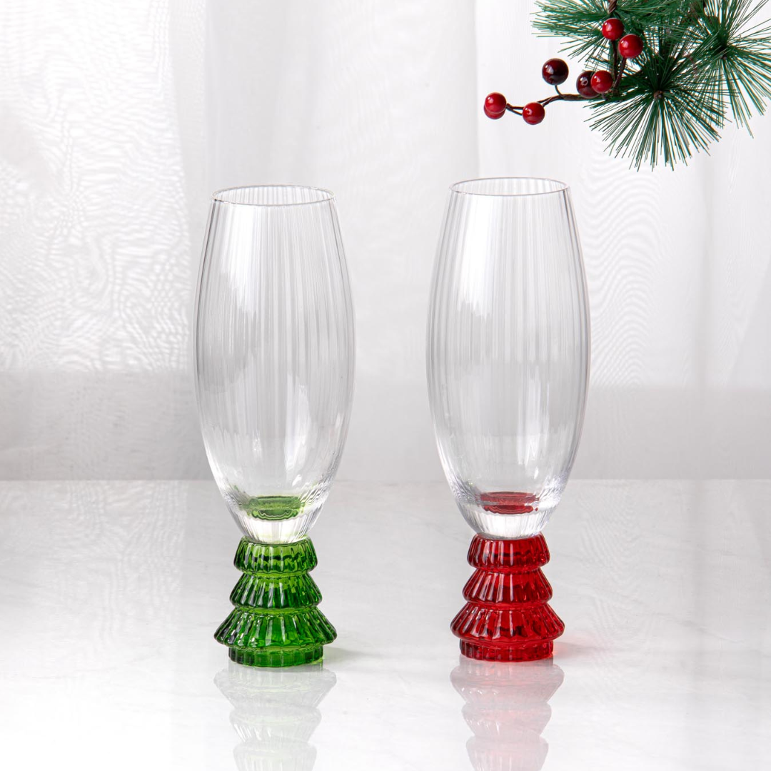 Ladelle Garland Xmas Tree Stem Red 4pk Champagne Glass