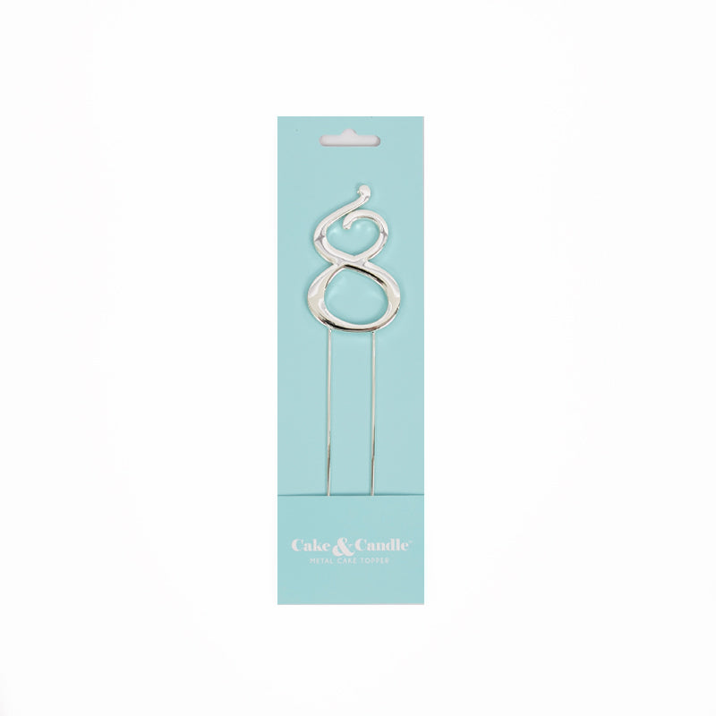 Cake & Candle Cake Topper Number 8 Silver 7cm