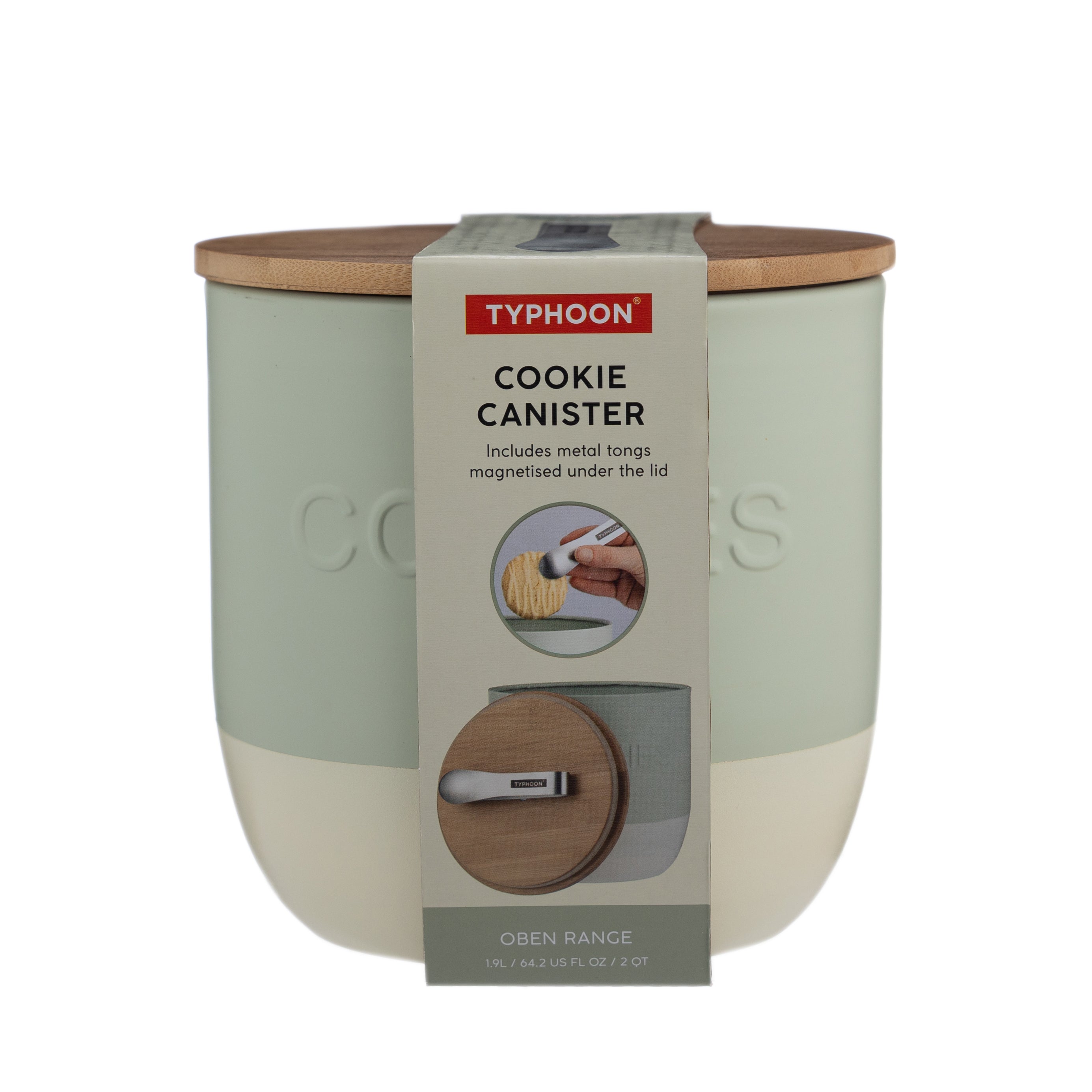 Typhoon Oben Cookie Storage with Mini Tongs 1.9L - Green