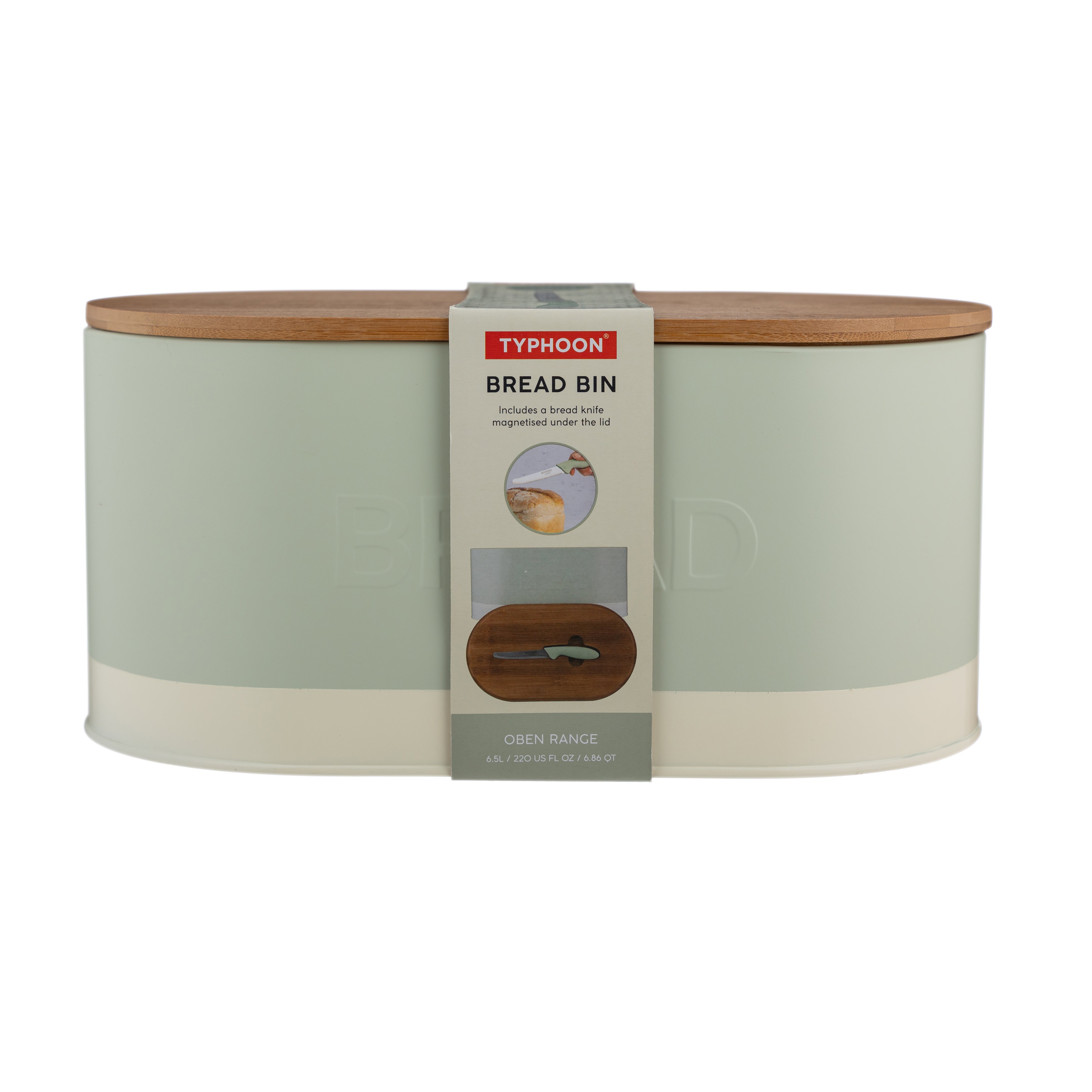 Typhoon Oben Bread Bin with Serrated Knife 6.5L - Green