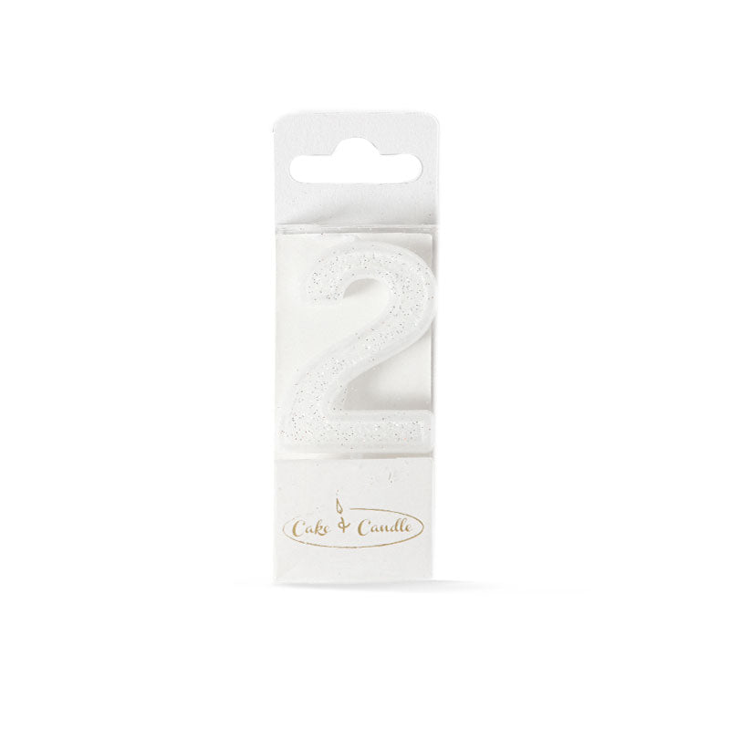Cake & Candle Mini Glitter Candle White Number 2