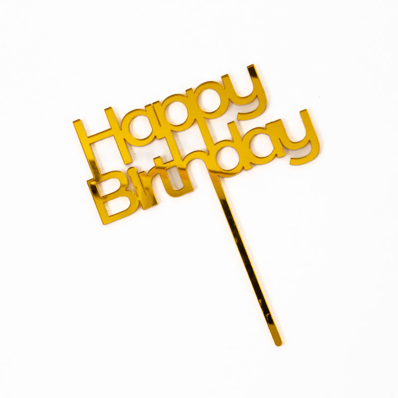 Cake & Candle Mirror Happy Birthday 2 Cake Topper Gold
