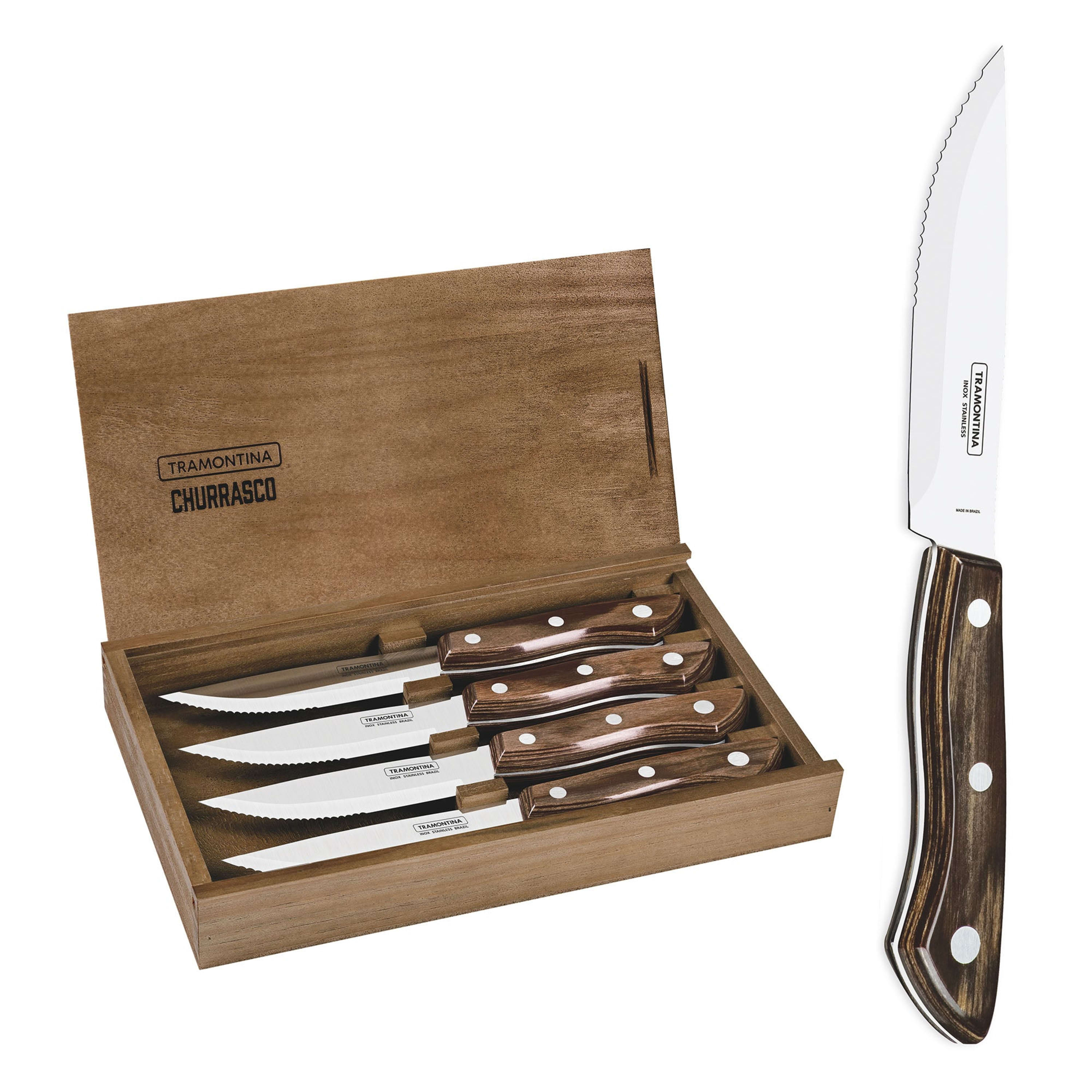 Tramontina Churrasco Premium 4 Piece Bueno Steak Knife Set - FSC Certified
