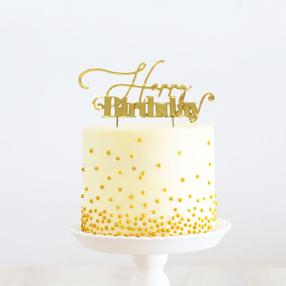 Cake & Candle Metal Cake Topper Happy Birthday 1 Gold