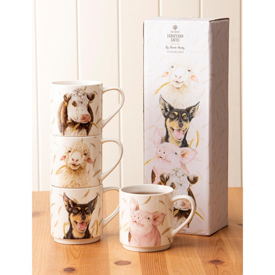 Ashdene Farmyard Faces Stackable 4pk Mug