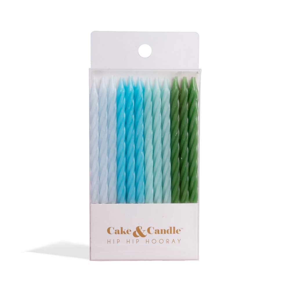 Cake & Candle to Spiral Candles Blue & Green 8cm 24 Pack