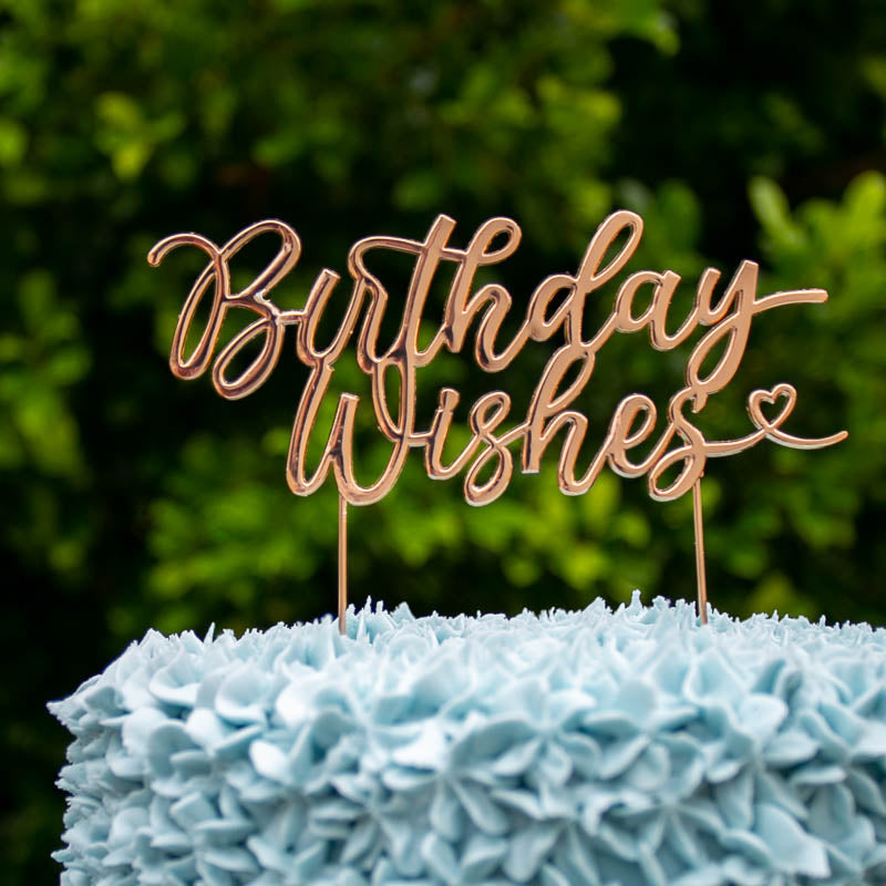 Cake & Candle Metal Cake Topper Birthday Wishes Rose Gold