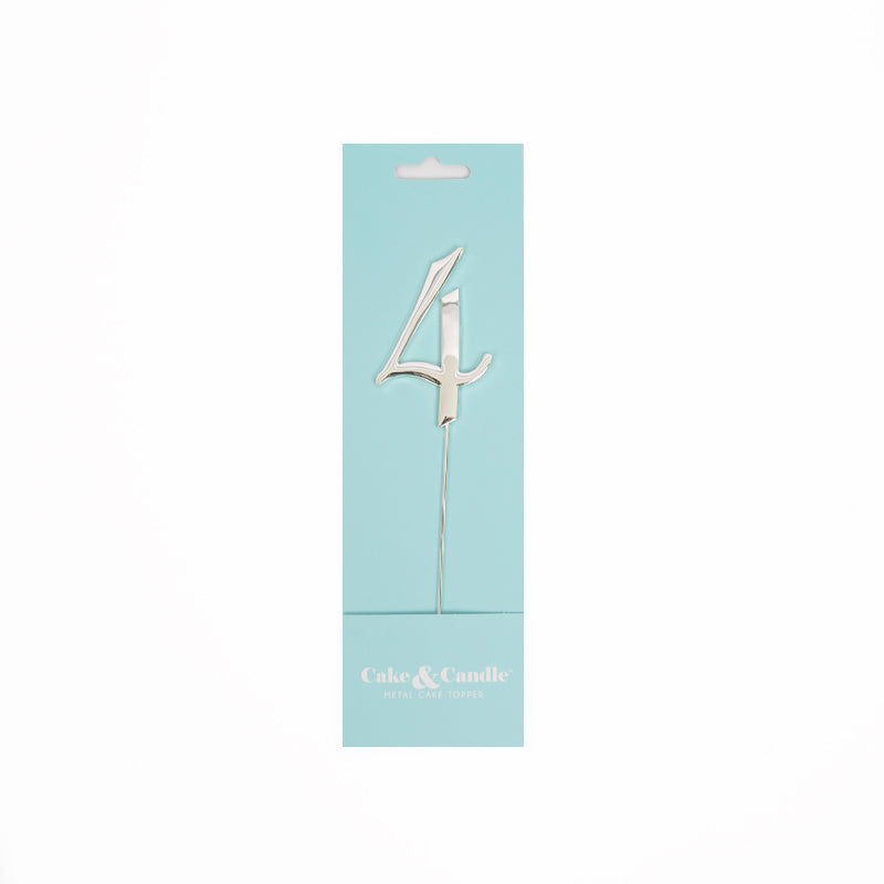 Cake & Candle Cake Topper Number 4 Silver 7cm