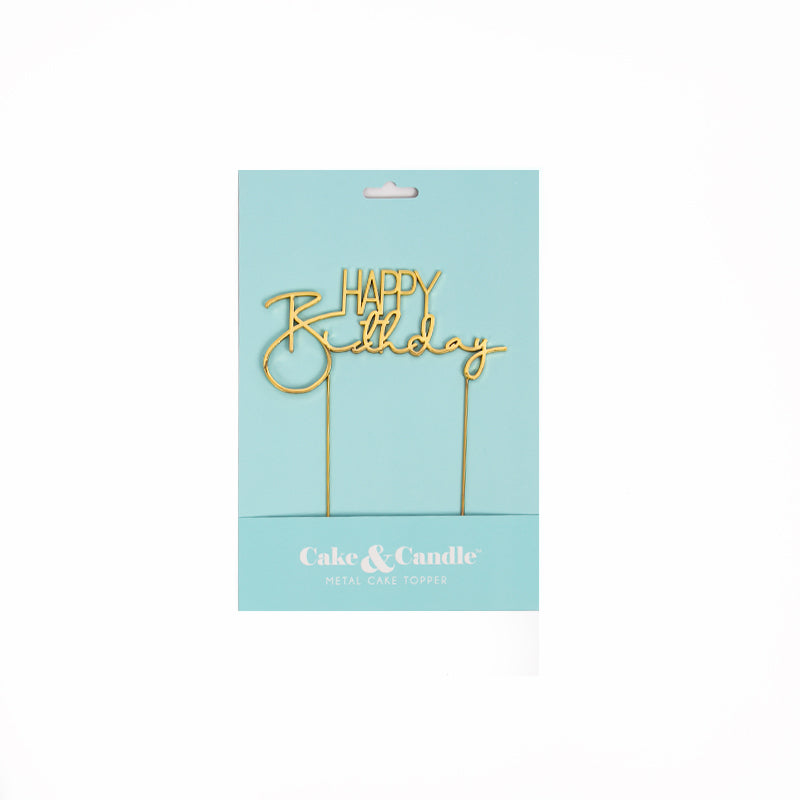 Cake & Candle Metal Cake Topper Happy Birthday 2 Gold