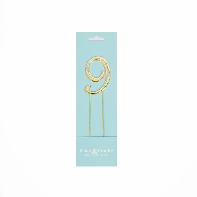 Cake & Candle Cake Topper Number 9 Gold 7cm