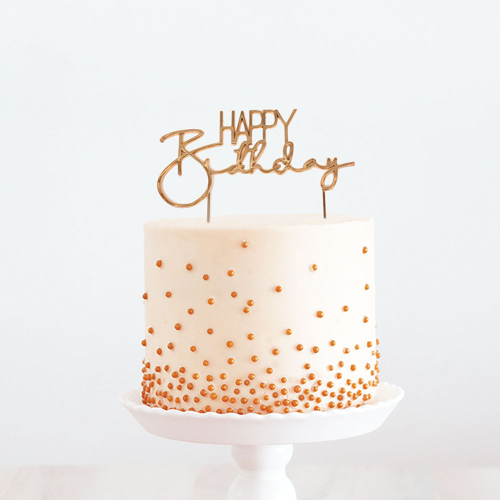 Cake & Candle Metal Cake Topper Happy Birthday 2 Rose Gold