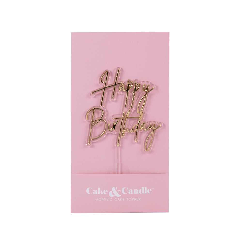 Cake & Candle Layered Cake Topper Happy Birthday Gold & Clear