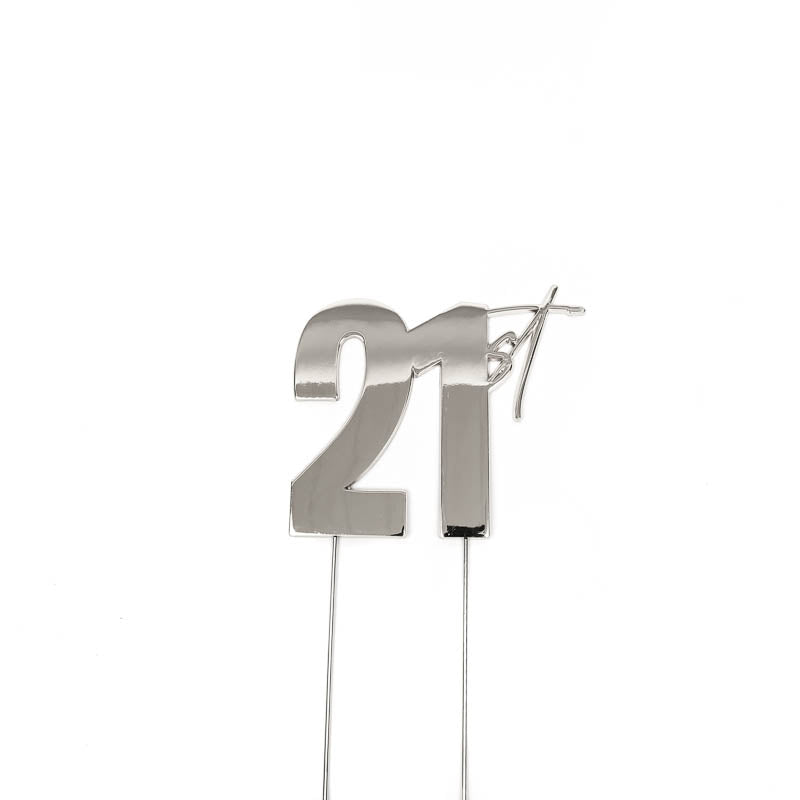 Cake & Candle Metal Cake Topper 21st Silver