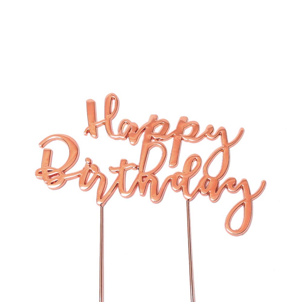 Cake & Candle Rose Gold Plated Cake Topper Happy Birthday