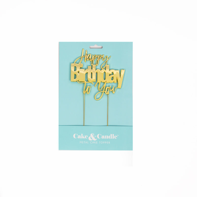 Cake & Candle Metal Cake Topper Happy Birthday to You Gold