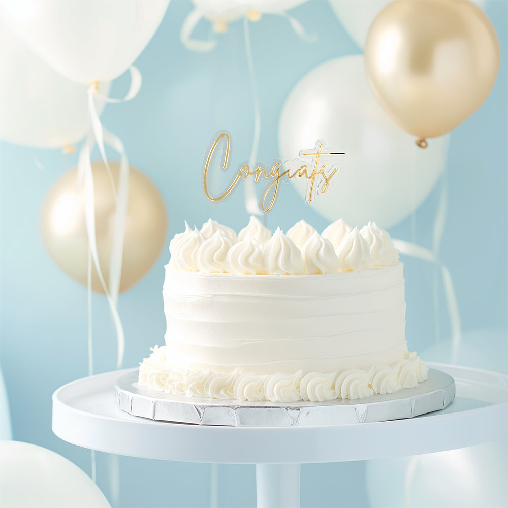 Cake & Candle Layered Cake Topper Congrats Gold & Clear