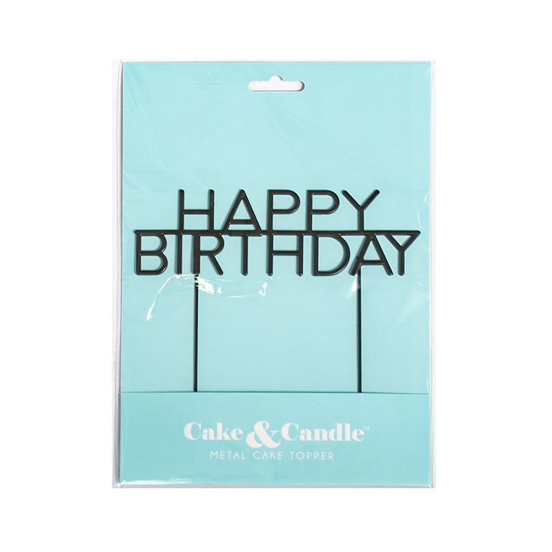 Cake & Candle Matte Black Metal Cake Topper Caps Happy Birthday