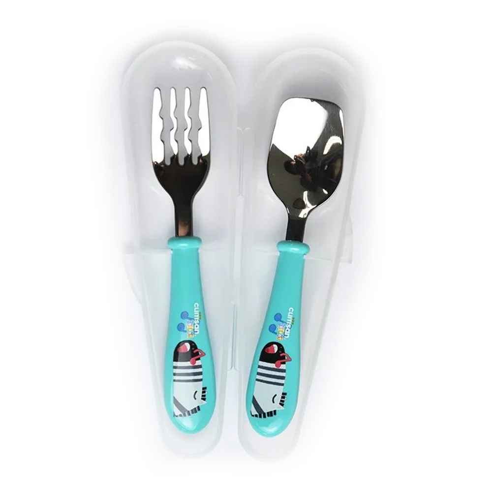 Cuitisan Infant Kid Smart Spoon Fork Set w/Case Blue