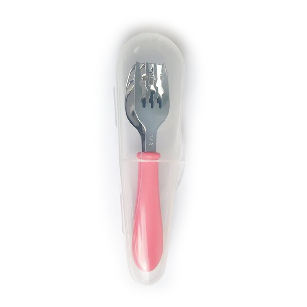 Cuitisan Infant Kid Smart Spoon Fork Set w/Case Pink