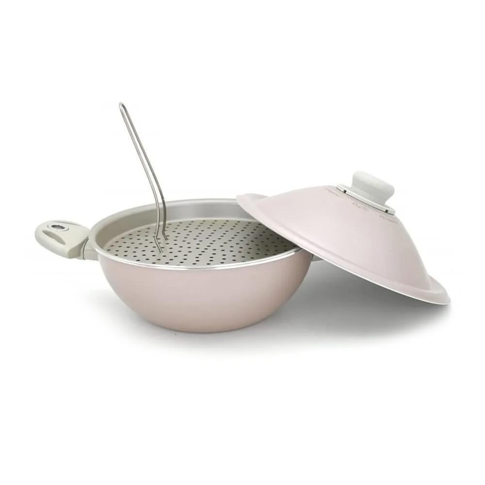 Pensofal VapSi Wok 2 Handles, Tray, Fork & Lid, Rose Pink
