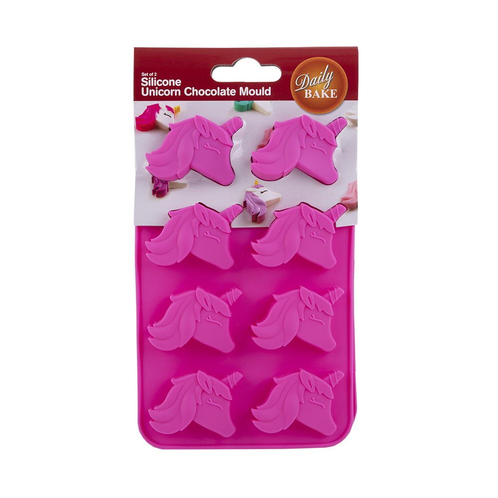Daily Bake Silicone Unicorn Chocolate Mould Set – 8 Cup (Set of 2) Pink