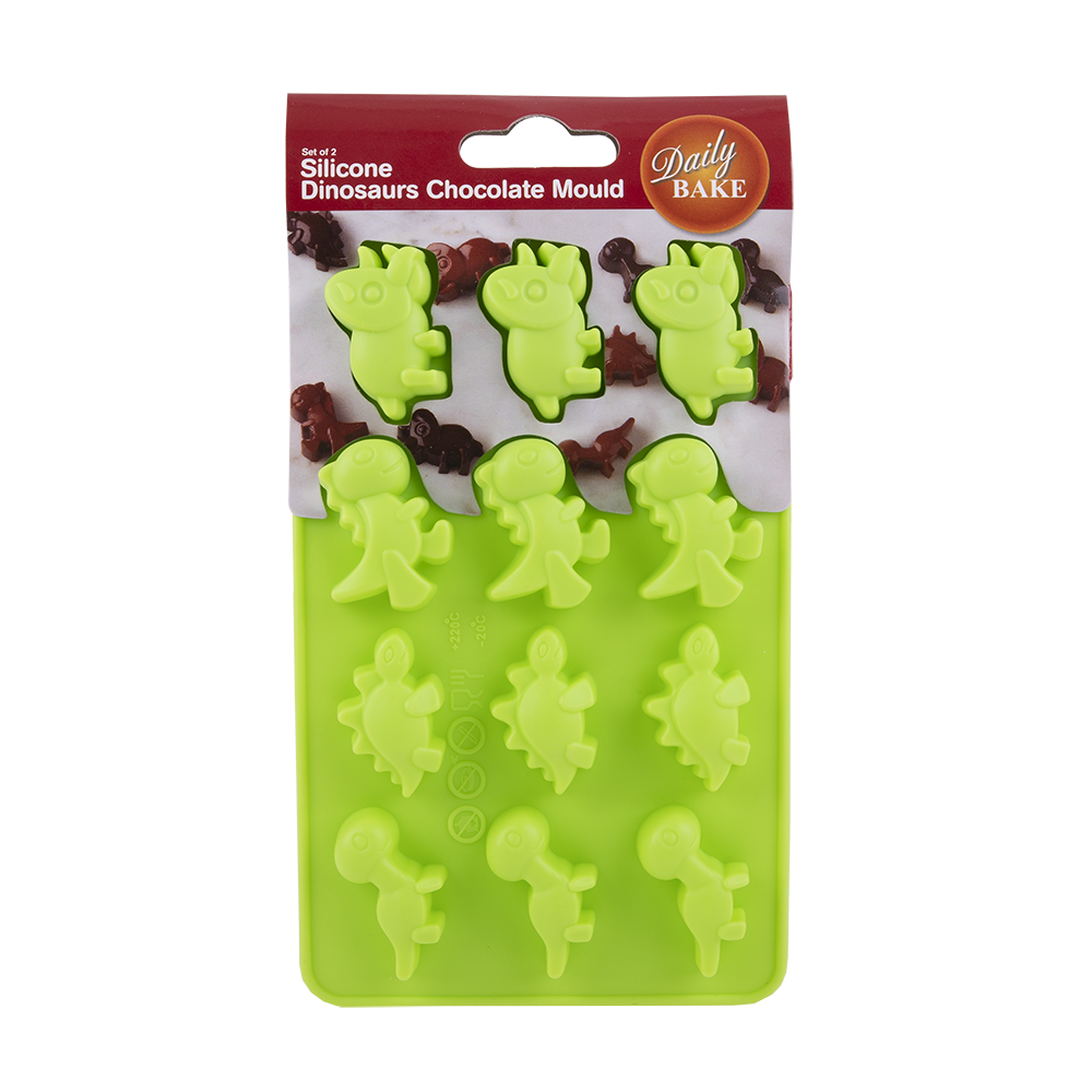 Daily Bake Silicone Dinosaur Chocolate Mould Set – 12 Cup (Set of 2) Green