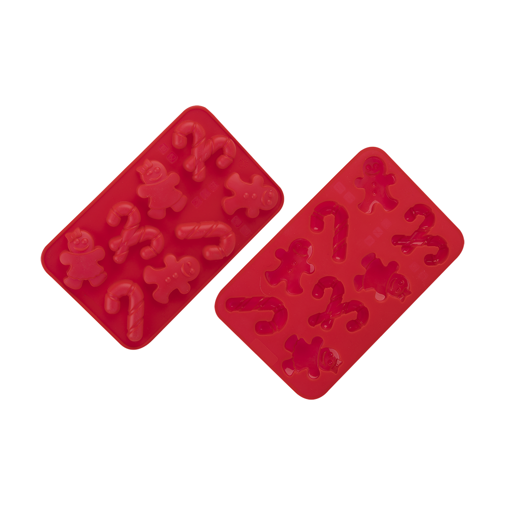 Daily Bake Silicone Gingerbread & Candy Cane Chocolate Mould Set – 8 Cup (Set of 2) Red