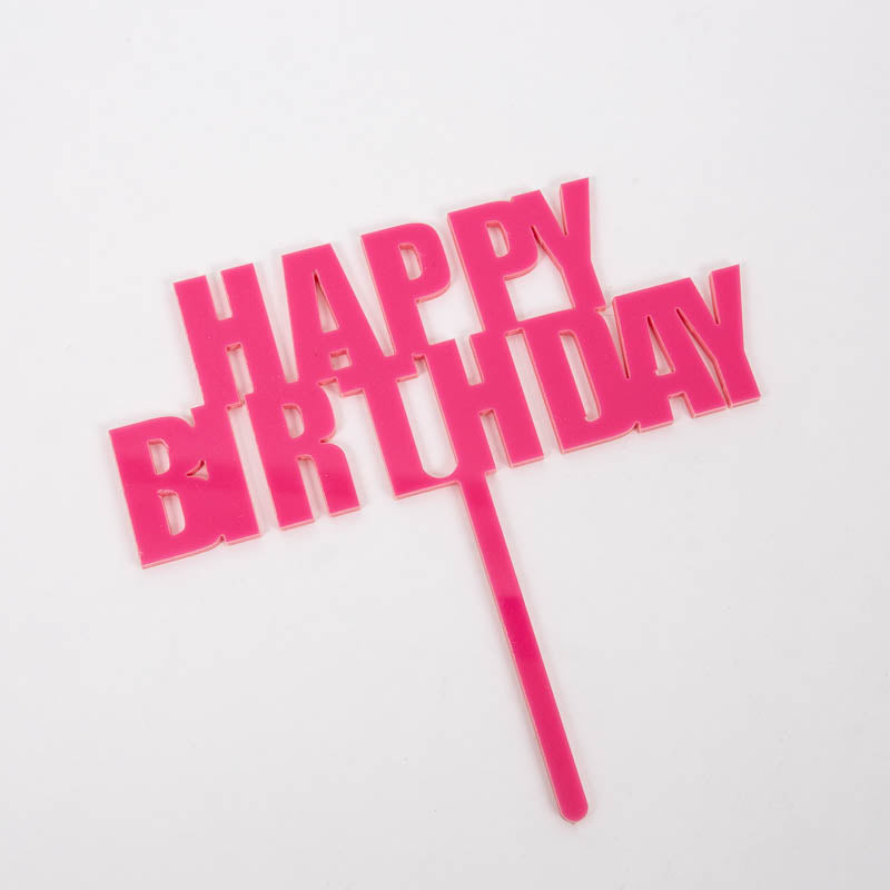 Cake & Candle Bold Happy Birthday Cake Topper Pink