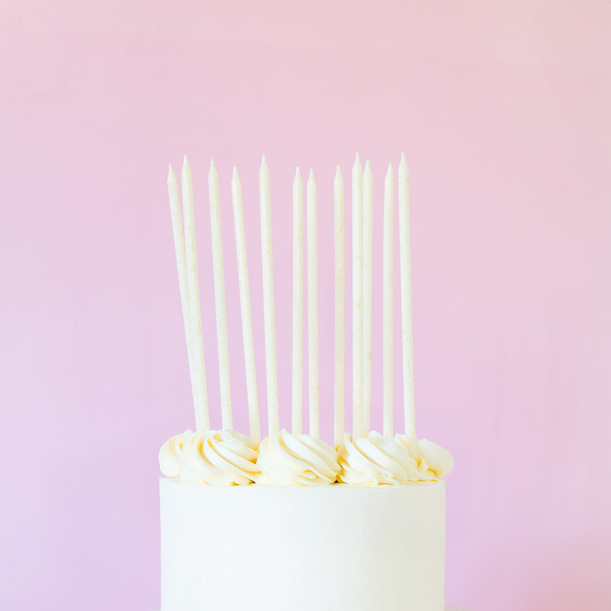 Cake & Candle Glitter Cake Candles White 12 Pack